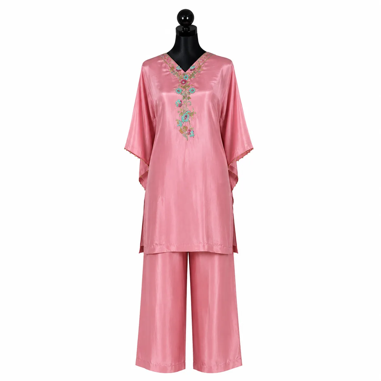Blush Pink Embroidered Kaftan Cords with Straight Pants